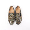 Secondhand Christian Louboutin Roller Boat Spike Studs Patent Leather Slip-on in Brown x Green, Size 42 EU