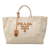 Prada Large Linen and Vitello Logo Tote Secondhand