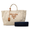 Prada Large Linen and Vitello Logo Tote Secondhand