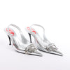 Diesel D-Venus Patent Embossed Slingback Heels in Silver, Size 37 EU Secondhand