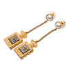 Chanel CC Gold Plated Faux Pearl and Rhinestones Perfume Bottle Chain Drop Earrings Secondhand