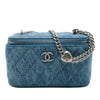 Chanel Small Quilted Denim Camellia Sweetheart Vanity Case With Chain Secondhand
