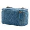 Chanel Small Quilted Denim Camellia Sweetheart Vanity Case With Chain Secondhand