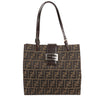 FENDI Zucchino Mamma Bucket Canvas & Leather Shoulder Bag in Brown Secondhand