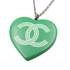 Chanel Silver Plated CC Resin Heart Pendant Necklace Secondhand