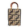 Secondhand Fendi Mon Sunshine Shopper Zucchino Small Raffia x Leather 2Way Handbag in Black x Beige 8BS051