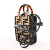 Fendi Mon Sunshine Shopper Zucchino Small Raffia x Leather 2Way Handbag in Black x Beige 8BS051 Secondhand
