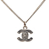 Chanel Silver Plated CC Rhinestone Pendant Necklace Secondhand
