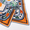 Hermès Carré 100 "ROBOCABAR" Cashmere and Silk Scarf in Blue x Orange Secondhand