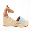 Hermès Kelly Tivoli Denim Wedge Sole Espadrilles Sandals in Light Blue, Size 37 EU Secondhand
