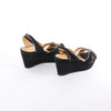 HERMES Leather & Suede Wedge Sole Sandals in Black, Size 37 EU Secondhand