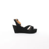 HERMES Leather & Suede Wedge Sole Sandals in Black, Size 37 EU Secondhand