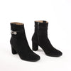 Hermes Saint Germain Kelly Metal Fittings Suede Ankle Boots in Black, Size 37 EU Secondhand