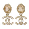 Chanel Gold Plated Crystal Faux Pearl CC Drop Push Back Earrings Secondhand