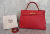 Secondhand Hermes Kelly Handbag Red Clemence with Gold Hardware