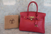 Hermes Birkin Handbag Red Courchevel with Gold Hardware