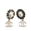 Secondhand Chanel Gold Plated Leather Woven Faux Pearl CC Crystal Drop Earrings