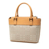 Burberry Leather Trimmed Tonal Check Canvas Handbag Secondhand