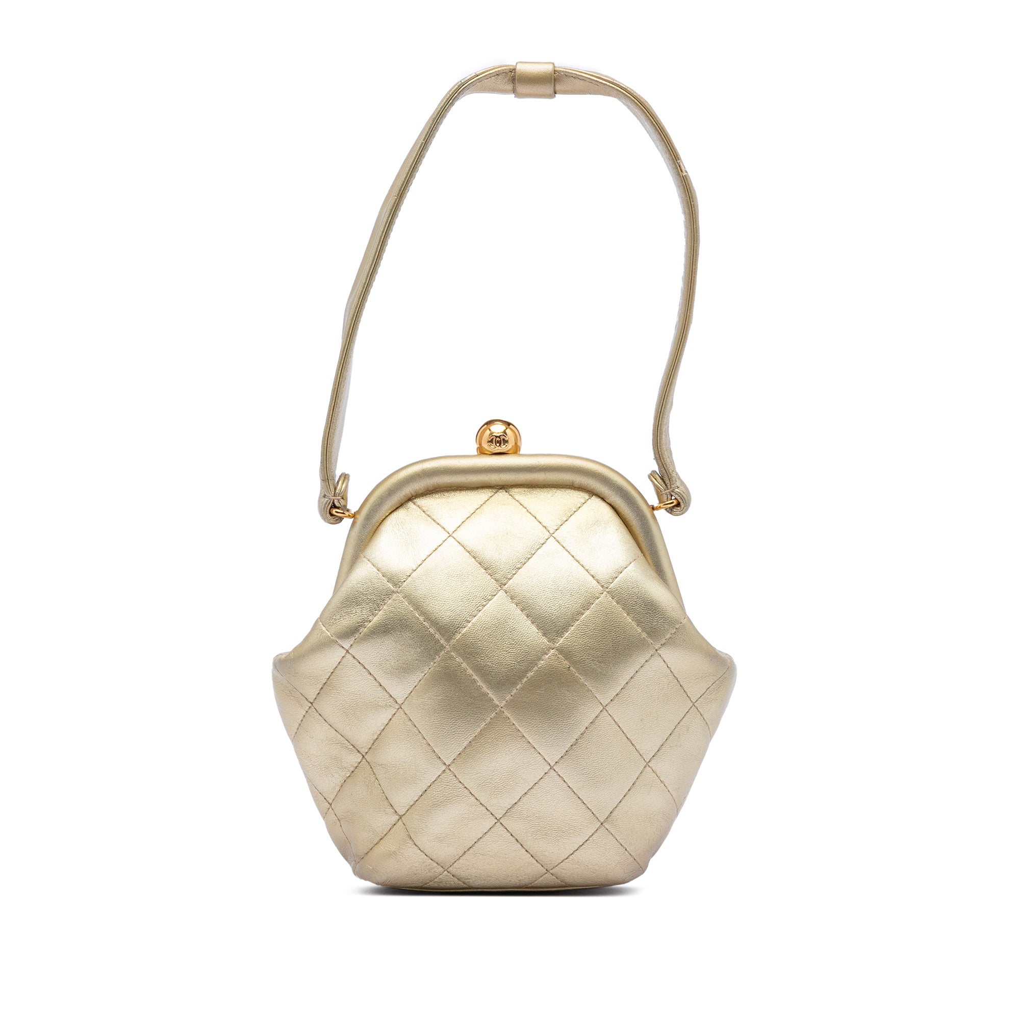 Chanel CC Metallic Quilted Lambskin Kisslock Frame Handbag