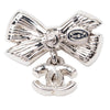 Chanel Brass Strass and Faux Pearl Bow CC Drop Bullet Back Earrings Secondhand
