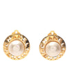 Chanel Gold Plated Faux Pearl Logo Clip On Earrings Secondhand