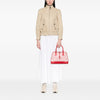 Burberry Leather Trimmed Tonal Check Canvas Dome Handbag Secondhand