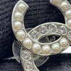 Chanel CC Silver Plated Faux Pearl Rhinestone Clip On Earrings Secondhand