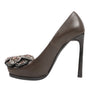 Lanvin Paris Platform Leather Jewel Embellished Heels in  Gray Size 37.5 Secondhand