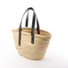 LOEWE Basket Medium Raffia x Leather Shoulder Bag in Beige x Black Secondhand