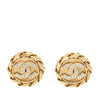 Chanel CC Gold Plated Rhinestone Round Clip On Earrings Secondhand