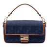 Fendi Zucca Embroidered Denim Baguette Satchel Secondhand