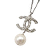 Chanel Silver Plated CC Faux Pearl Rhinestone Pendant Necklace Secondhand