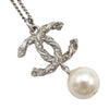 Chanel Silver Plated CC Faux Pearl Rhinestone Pendant Necklace Secondhand