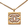 Chanel CC Gold Plated Strass Square Pendant Necklace Secondhand