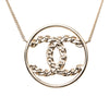 Chanel CC Gold Plated Strass Round Pendant Necklace Secondhand