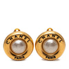 Chanel Gold Plated Faux Pearl Logo Round Clip On Earrings Secondhand