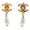 Chanel CC Gold Plated Faux Pearl Drop Turn Lock Clip On Earrings Secondhand