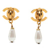 Secondhand Chanel CC Gold Plated Faux Pearl Drop Turn Lock Clip On Earrings