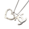 Chanel Silver Plated CC Heart Pendant Necklace Secondhand