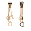 Dior Gold Plated Strass Flower Logo Charm Drop Clip On Earrings Secondhand