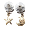 Chanel CC Silver and Gold Plated Crystal Moon and Star Drop Earrings Secondhand