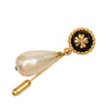 Chanel Gold Plated Clover Faux Pearl Drop Brooch Secondhand