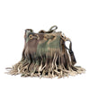 Secondhand Saint Laurent Small Camouflage Print Suede Emmanuelle Fringe Bucket Bag