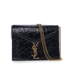 Saint Laurent Shiny Croc Embossed Calfskin Monogram Cassandra Clasp Bag Secondhand