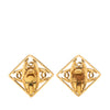Chanel CC Gold Plated Faux Pearl Diamond Shaped Clip On Earrings Secondhand