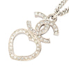 Chanel Stainless Steel Rhinestone CC Heart Pendant Necklace Secondhand
