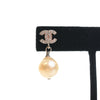 Chanel CC Brass Strass and Faux Pearl Drop Push Back Earrings Secondhand