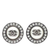Chanel Gunmetal Plated CC Faux Pearl and Crystal Round Push Back Earrings Secondhand