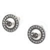 Chanel Gunmetal Plated CC Faux Pearl and Crystal Round Push Back Earrings Secondhand
