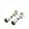 Chanel CC Gold Plated Strass Scalloped Faux Pearl Enamel Flower Dangling Bullet Back Earrings Secondhand